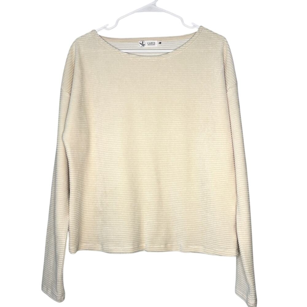 Carve Designs Annalise Off White Ribbed Velour Boat Neck Long Sleeve Top L